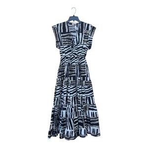 Sofia Made in Italy Boho Midi Dress Cotton Tiered V-Neck Abstract Print | size S